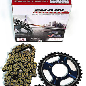 Bộ nhông xích xe Wave và Dream thương hiệu VMP, thép S45C, công nghệ đột nguội, vận hành êm